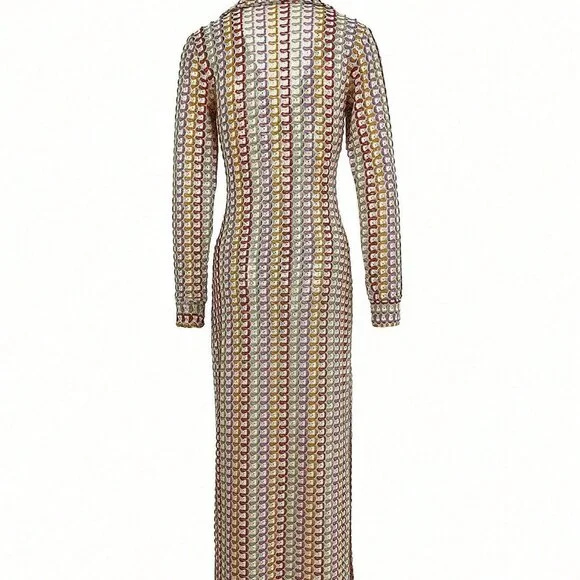 Casual Women's Crochet Hollow Out Deep V-Neck Slit Beach Dress - Picture 8 of 8